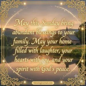 A beautiful Sunday blessing graphic with an intricate gold filigree border and sparkling lights.